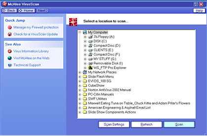 McAfee - Select Location to Scan